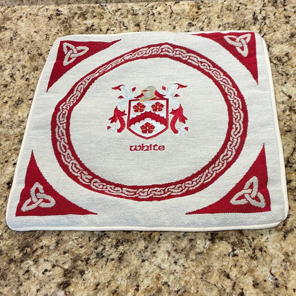 Hand Crafted Red and Off White Celtic Last Name Pillow Covering WHITE